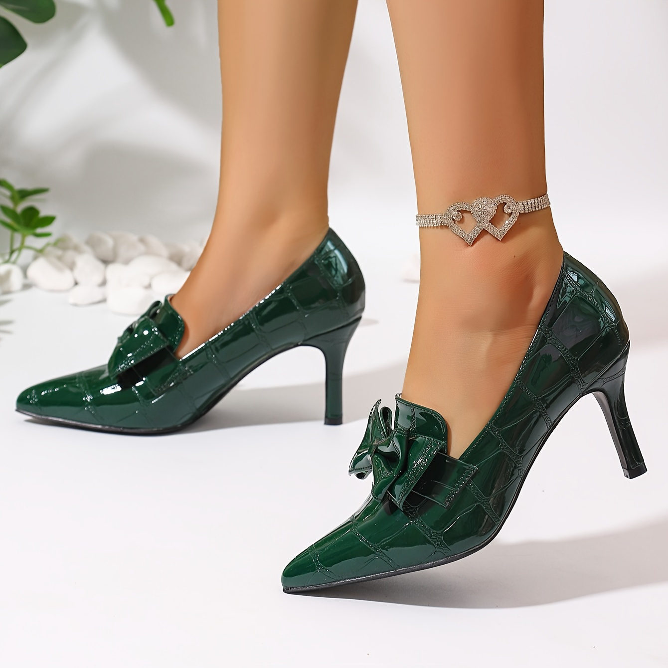 

Emerald Bowknot - - -on Pumps Pointed Toe, Insoles, And Lining And