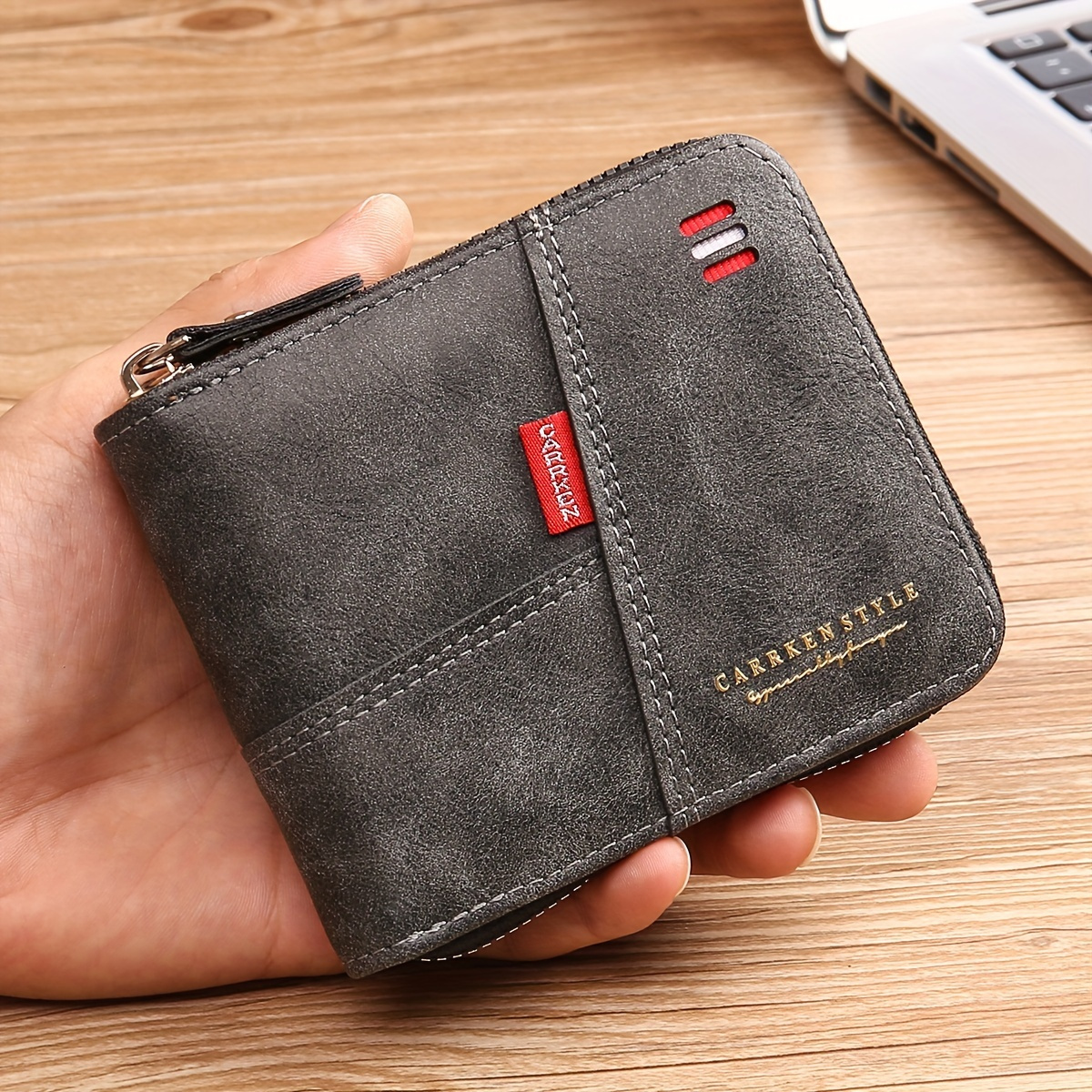 

1pc Men's Zipper Short Wallet, Retro Casual Multi Card Pu Leather 3 Fold Wallet, Christmas Gift For Men