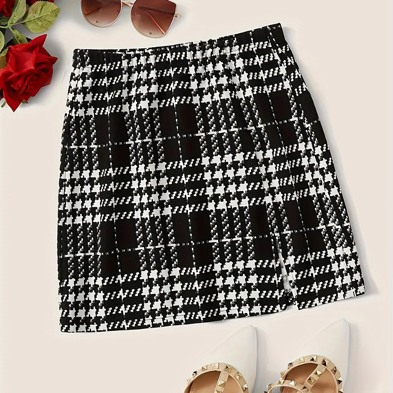 

Elegant Mini Skirt For Women, Polyester With Elastane, Machine Washable - Spring/autumn, Half-length Dress