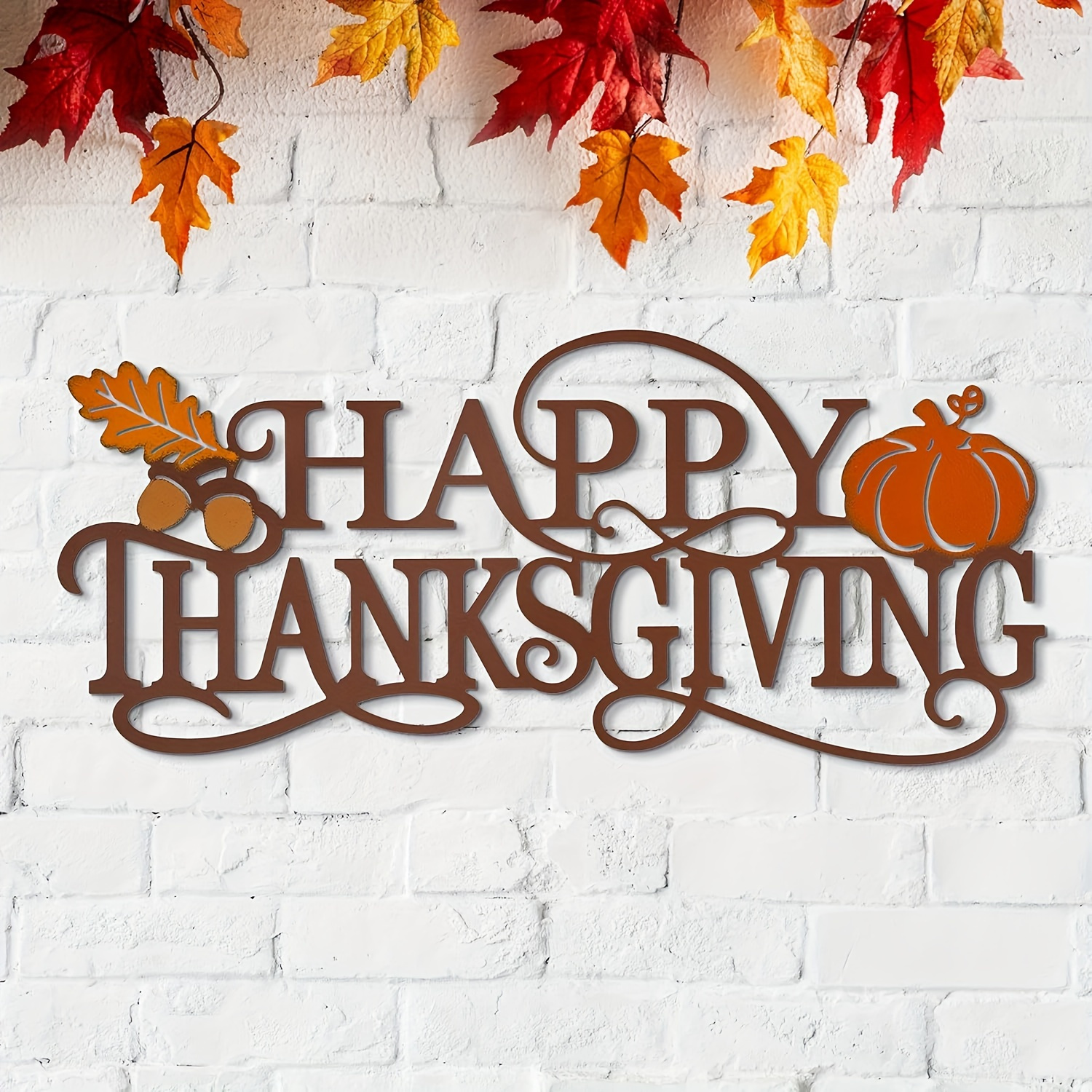 

Happy Thanksgiving Metal Wall Art - Indoor Decorative Sign For Home & Garden, Theme Without Electricity