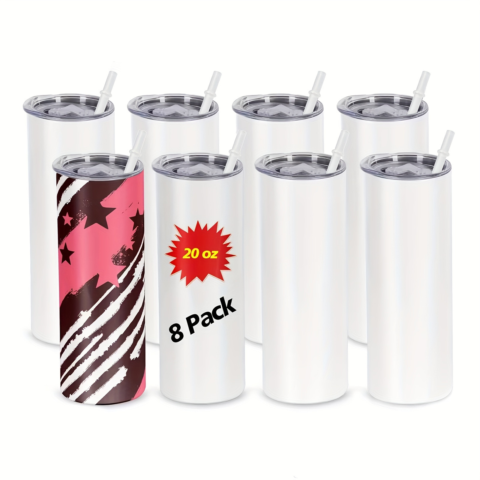 8pcs, Sublimation Tumblers Blank 20oz Straight Skinny Bulk For Heat  Transfer, Double Wall Insulated, DIY Gifts, Christmas Gifts