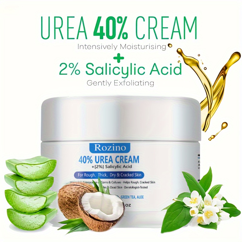 

1.69oz, 40% Urea Cream With 2% Salicylic Acid Coconut Oil Tea Tree Oil Green Tea And Aloe Vera Extract, Softens & Nourishes Dry, Rough, Cracked Skin