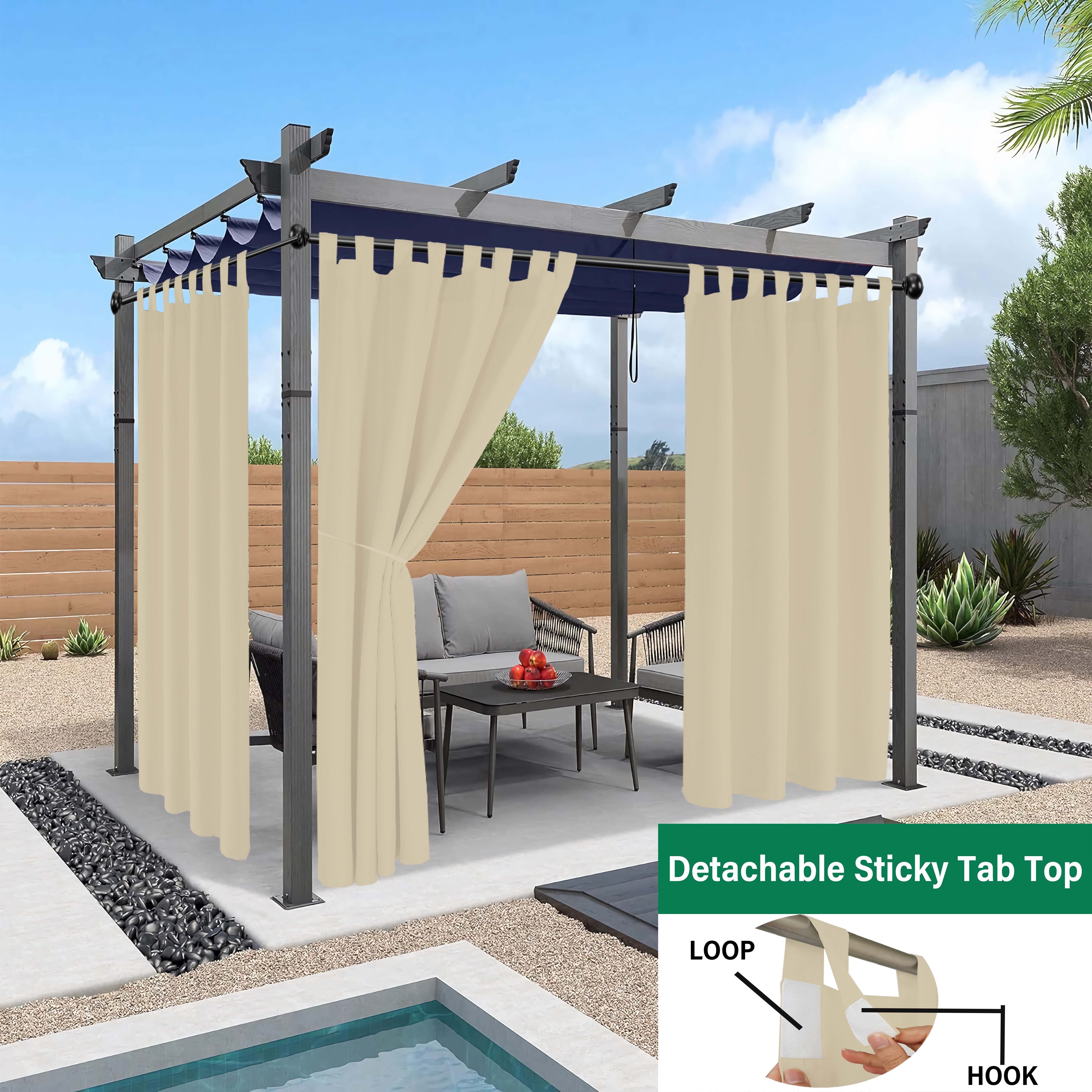 

Detachable Sticky Tab Top Outdoor Curtain - Waterproof, Seasonal, And Decorative