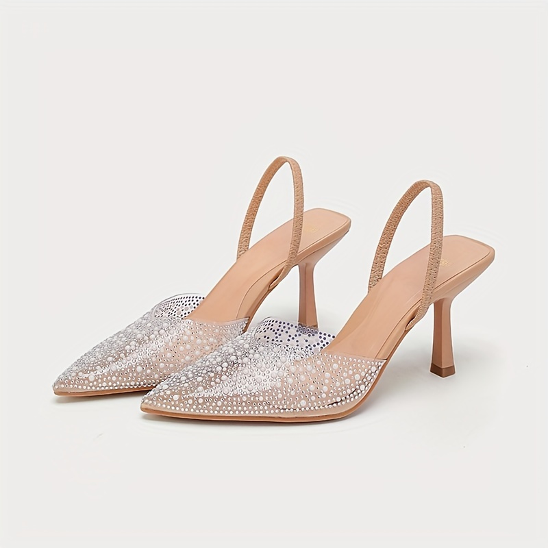 

Chic Women's Pointed-toe High Heels With Rhinestone Accents - -on Stiletto Sandals For Summer, Lightweight & Comfortable