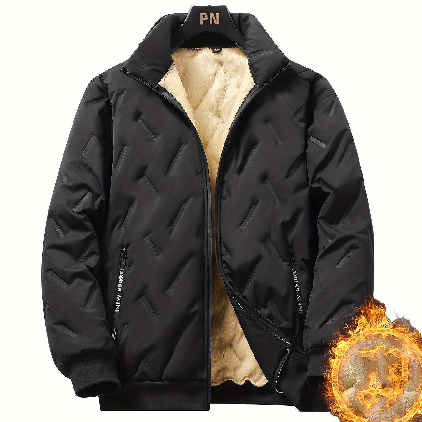 

Men's Winter Fleece-lined Jacket - Casual Stand Collar, & Warm Outerwear With Pockets For Skiing, Fishing & Casual Attire