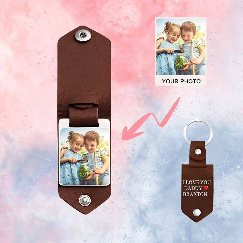 

Custom Photo Pu Leather Keychain With Stainless Steel Picture Uv Printing, Personalized Father's Day Gift, Couple's Keepsake