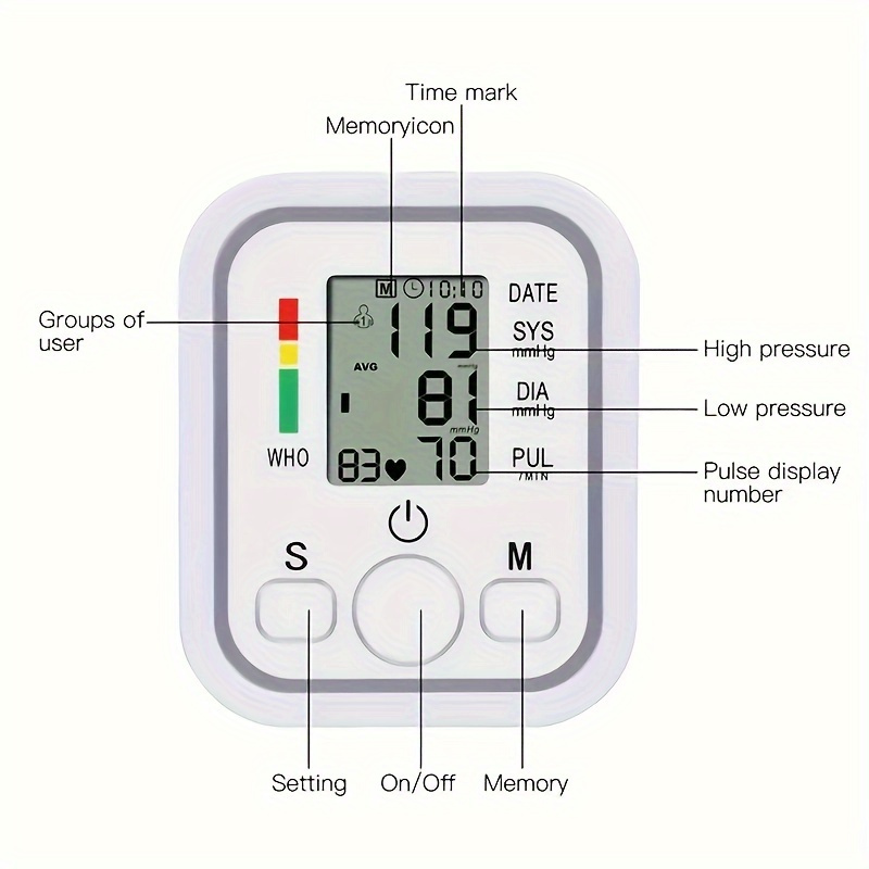 1pc Blood Pressure Monitor, Automatic Upper Arm Bp Machine With Cuff Digital BP Monitor, 99 Readings Memory Function, Large LCD, Without Battery (No AAA Batteries)