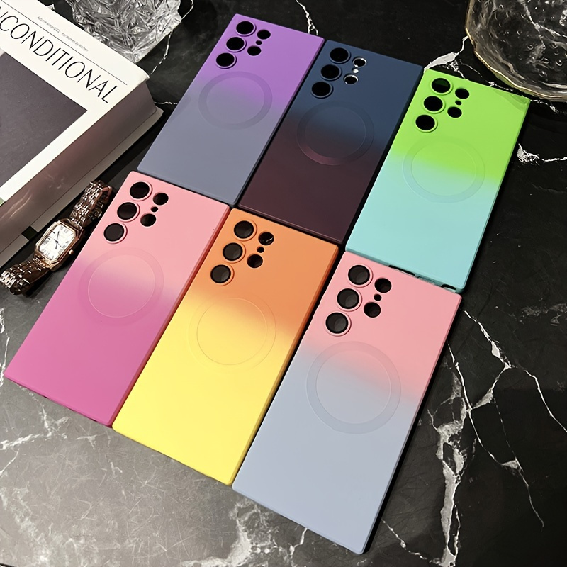 

For Magnetic Wireless Charging Gradient Phone Case For Samsung S24 S20 S21 S22 S23 S20fe S21fe Note 20 Ultra Plue Candy Color Soft Fall Prevention Protect Cover