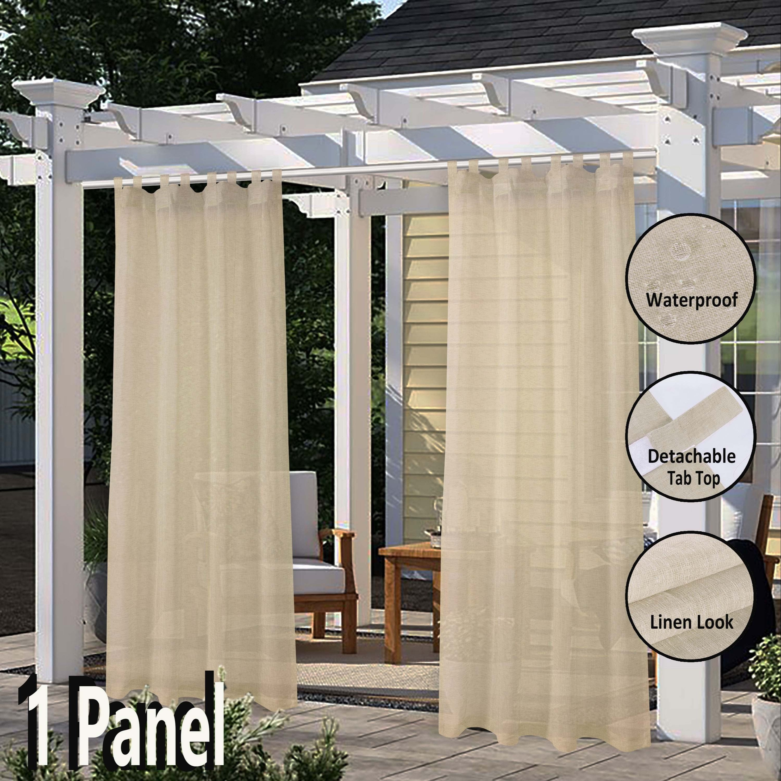 

Classic Style Semi-sheer Outdoor Curtains - Polyester Woven Water-resistant Detachable Tab Top Panel For Patio, Pergola, Porch, 1pc