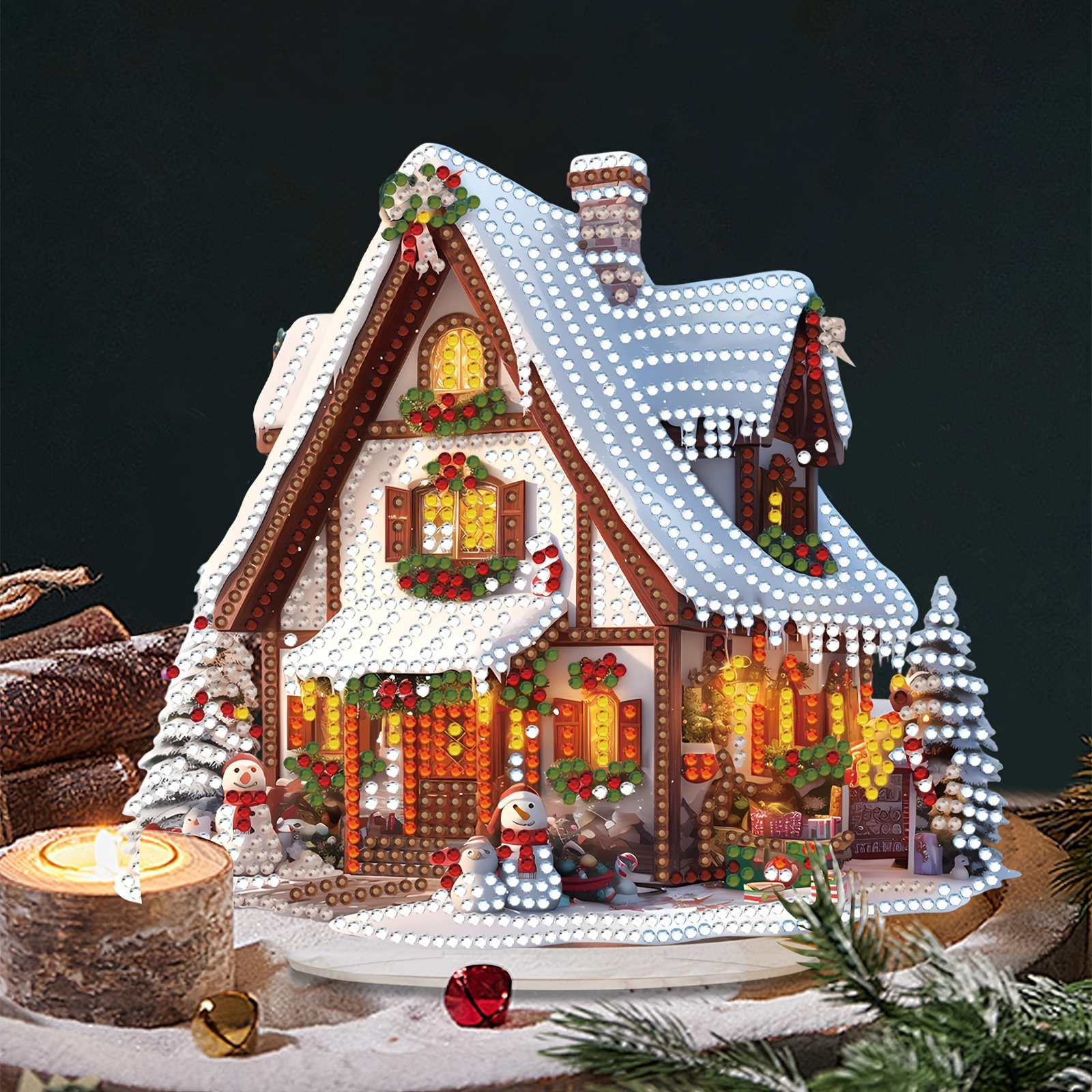 

Christmas Gingerbread House Diamond Painting Kit - Round Acrylic Diamond Art, Diy Sparkling Crystal Craft Set For Christmas Tree Decoration And Holiday Gifts, 5.7