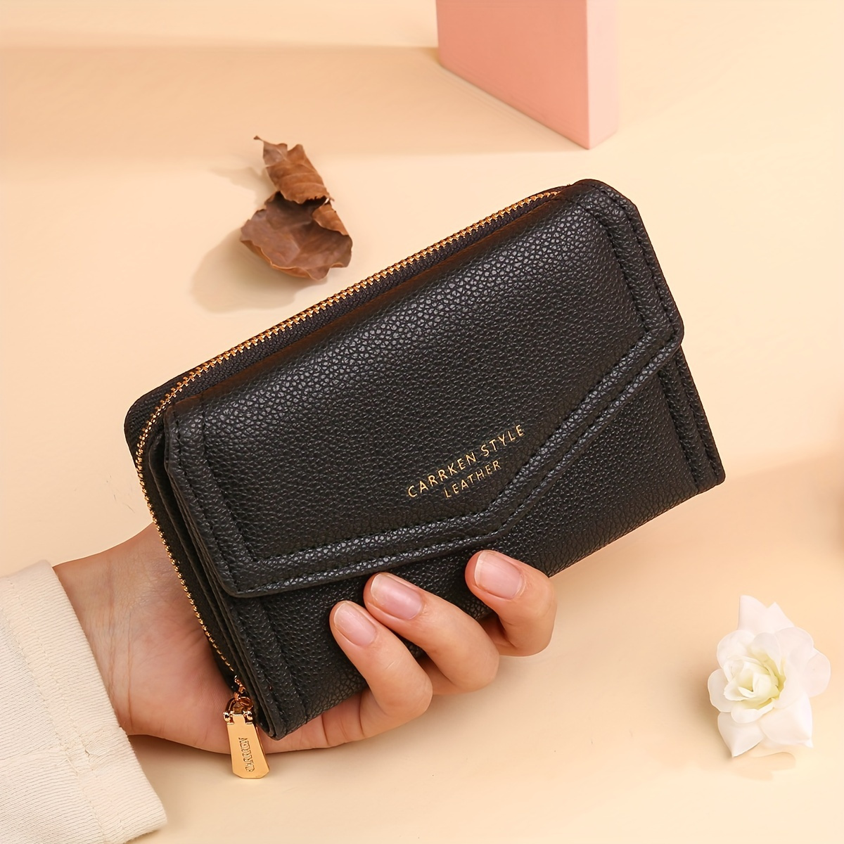 

Fashionable Wallet With Short Zipper, Multiple Card Slots, Large Capacity, Three-fold Buckle, Women's Handbag