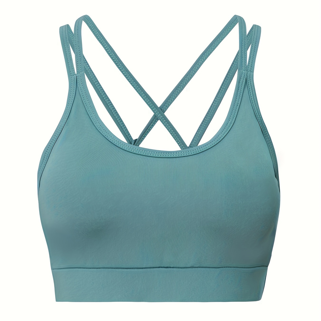 Solid Double Strap Sports Bra Criss Cross Backless Slimming - Temu