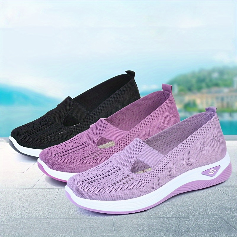 

Women's Solid Color Mesh Sneakers, Slip On Soft Sole Platform Knitted Shoes, Non-slip Breathable Walking Shoes