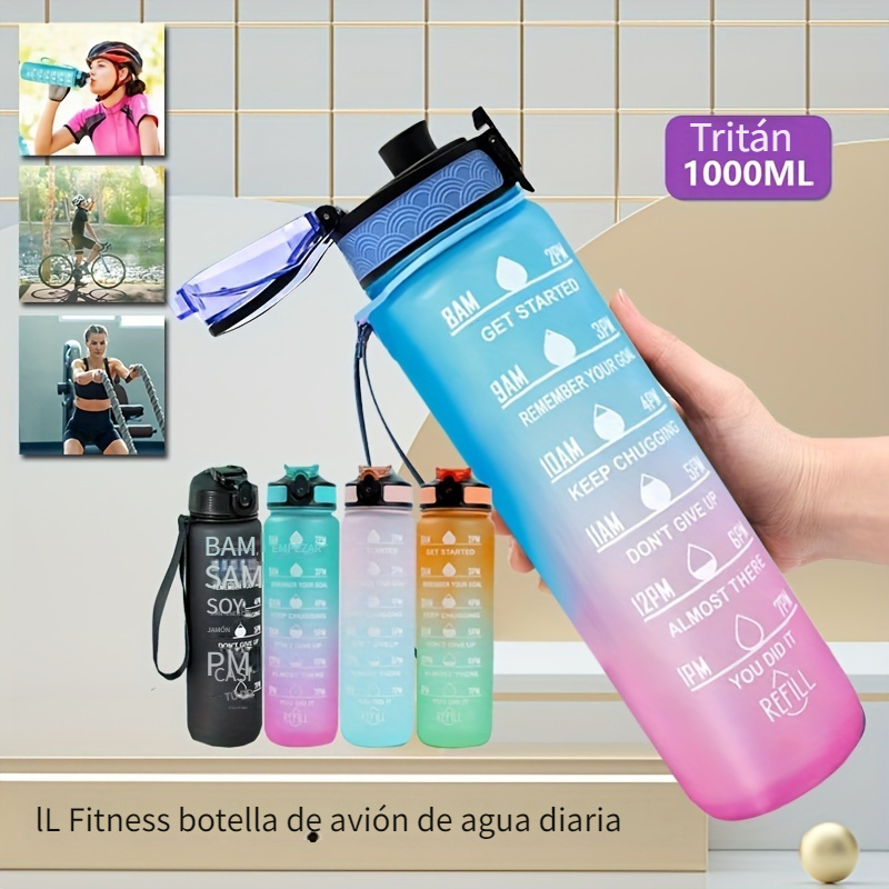 

Bouteille d'eau sportive multicolore givrée de 1000 ml (33,8 oz) sans BPA avec autocollants gratuits - Idéale pour le fitness, le camping, la randonnée et l'hydratation quotidienne