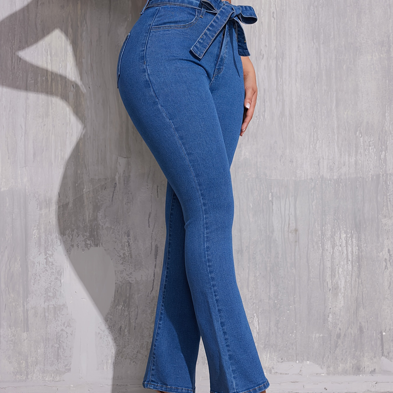 

Blue Bow Decor Bootcut Jeans, High Waist High Stretch Fashion Fit Denim Pants, Women's Denim Jeans & Clothing