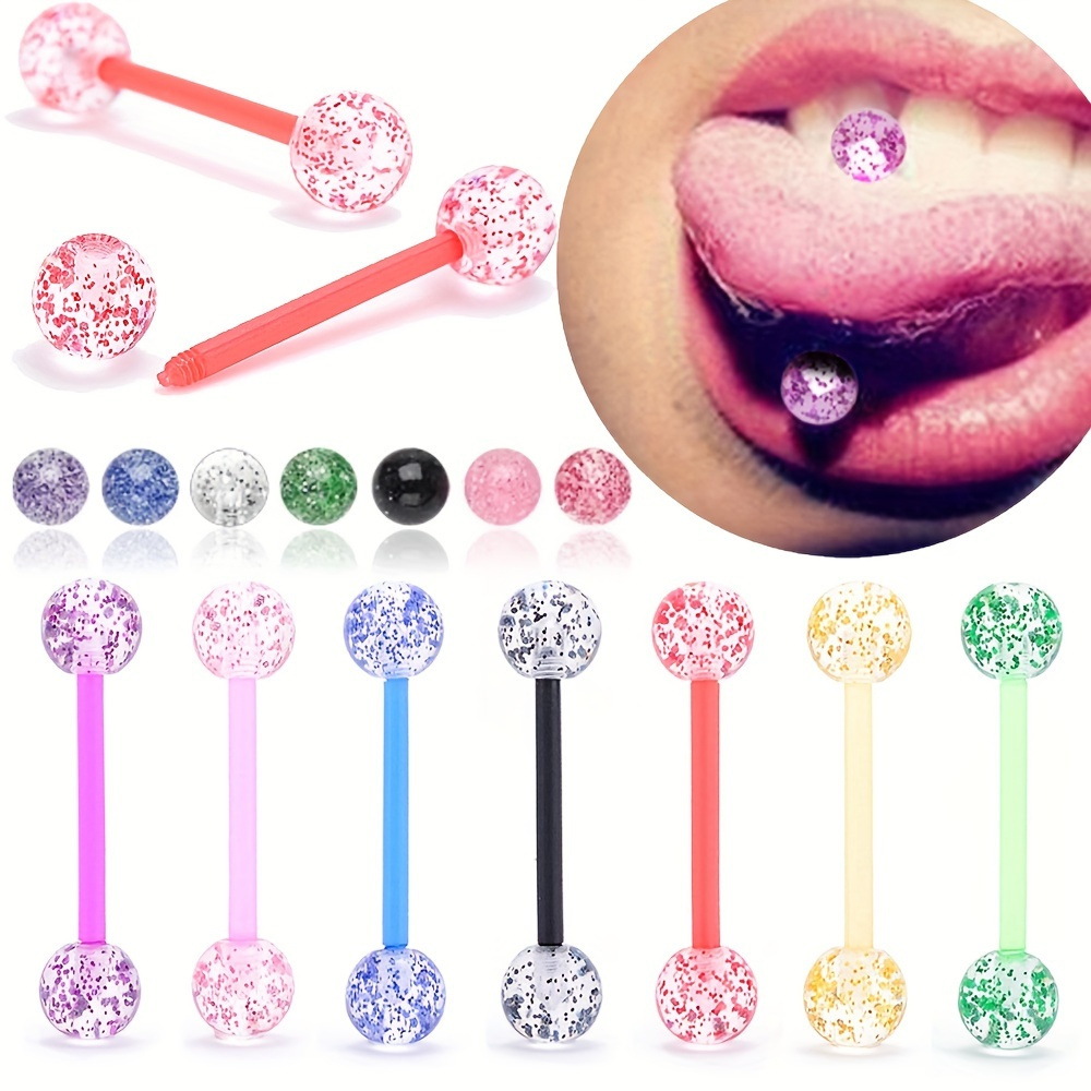 

5/8/16pcs Sparkling Acrylic Sequin Tongue Rings - Vibrant Glitter Body Piercing Jewelry In Assorted Colors (red, Pink, Purple, Green, Blue, Black) For