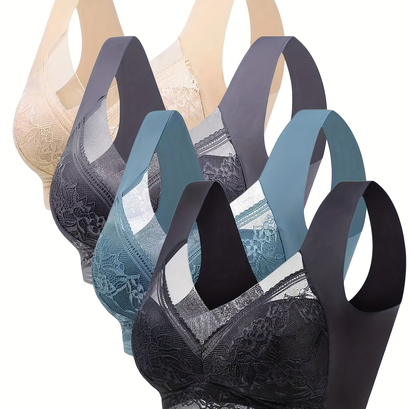 Contrast Lace Wireless Bras Comfy Breathable Push Up Bra - Temu