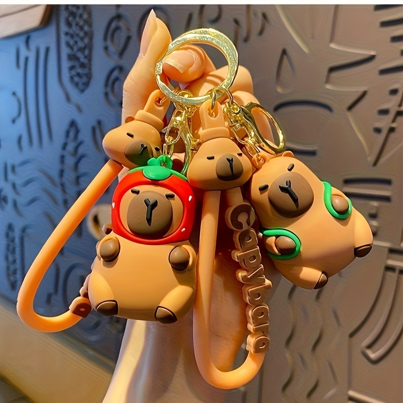

1pc Cartoon Capybara Keychain Cute Animal Silicone Doll Wristlet Key Chain Ring Bag Backpack Charm Car Pendant Women Gift