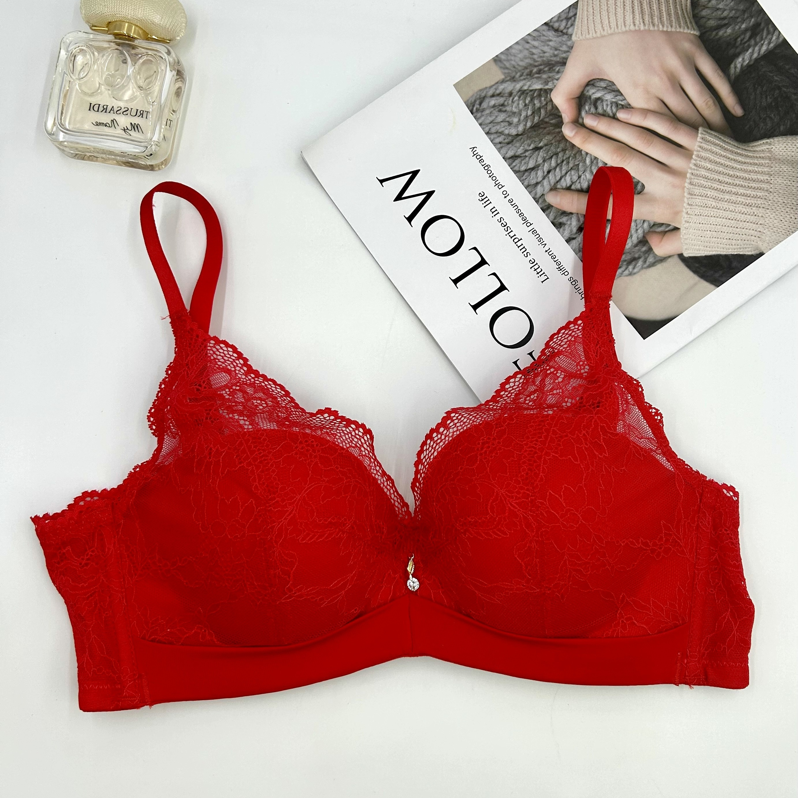Wozhidaoke Bras for Women Women Lace Bra Set Underwear Panties Set Push Up  Bra Lingerie Set (Red,40) 