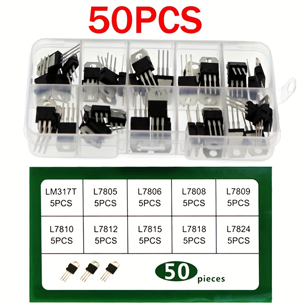 

50pcs To-220 Series Transistor High- Terminal Regulated Transistor With 10 Specifications Lm317t L7805 L7806 L7808 L7809 L7810 L7812 L7815 L7824