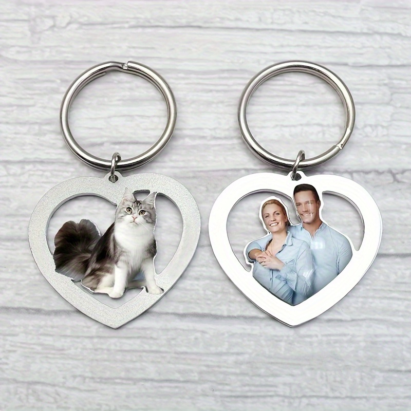 

1pc Custom Picture Photo Keychain Personalized Image Pet Tag Hollow Out Stainless Chain Ring Day Father's Day Valentine's Day Gift (with Gift Box)