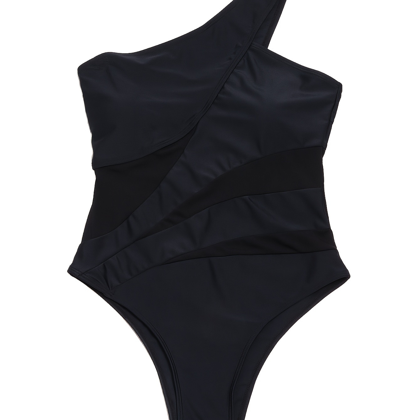 one shoulder 1pc swimsuit asymmetrical contrast mesh tummy - Temu