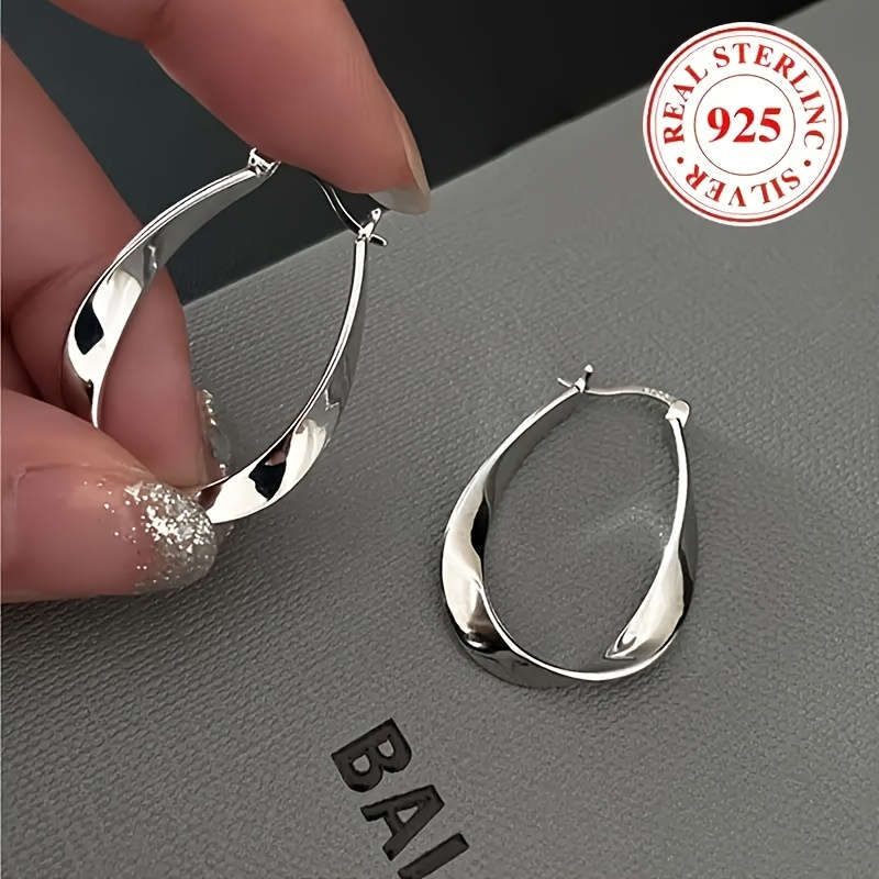 

925 Sterling Silver Plated Hoop Earrings - 2pcs Hypoallergenic Twisted , Elegant Vintage Style For Women, & Parties, No Mosaic Material, Summer Season, Valentine's Day Gift