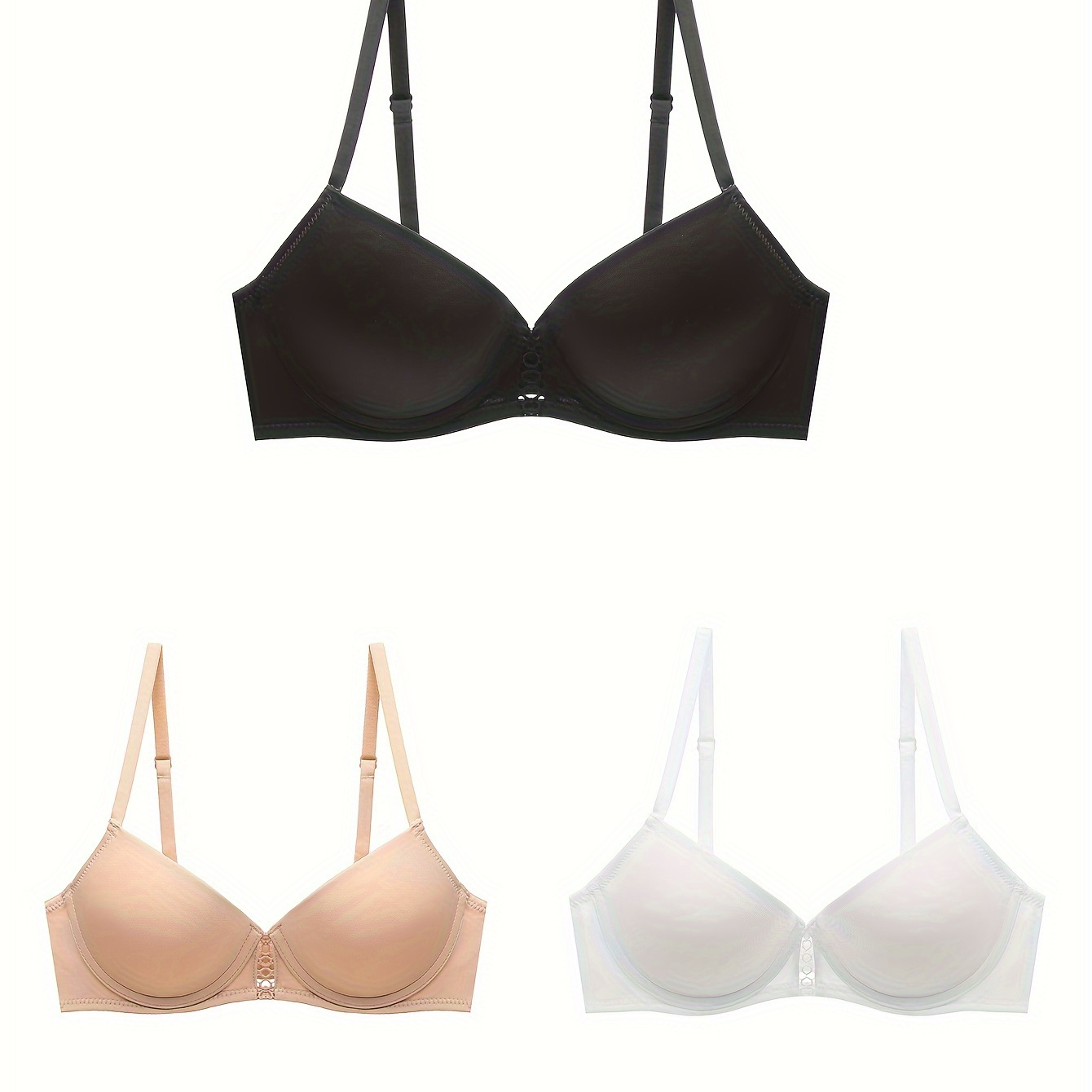 

3pcs Hollow Out T-shirt Bras, Comfy & Breathable Push Up Bra, Women's Lingerie & Underwear