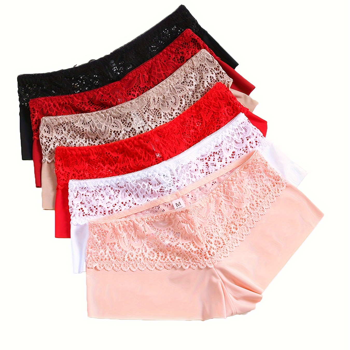 Contrast Lace Boyshort Panties Soft Comfortable Stretch - Temu