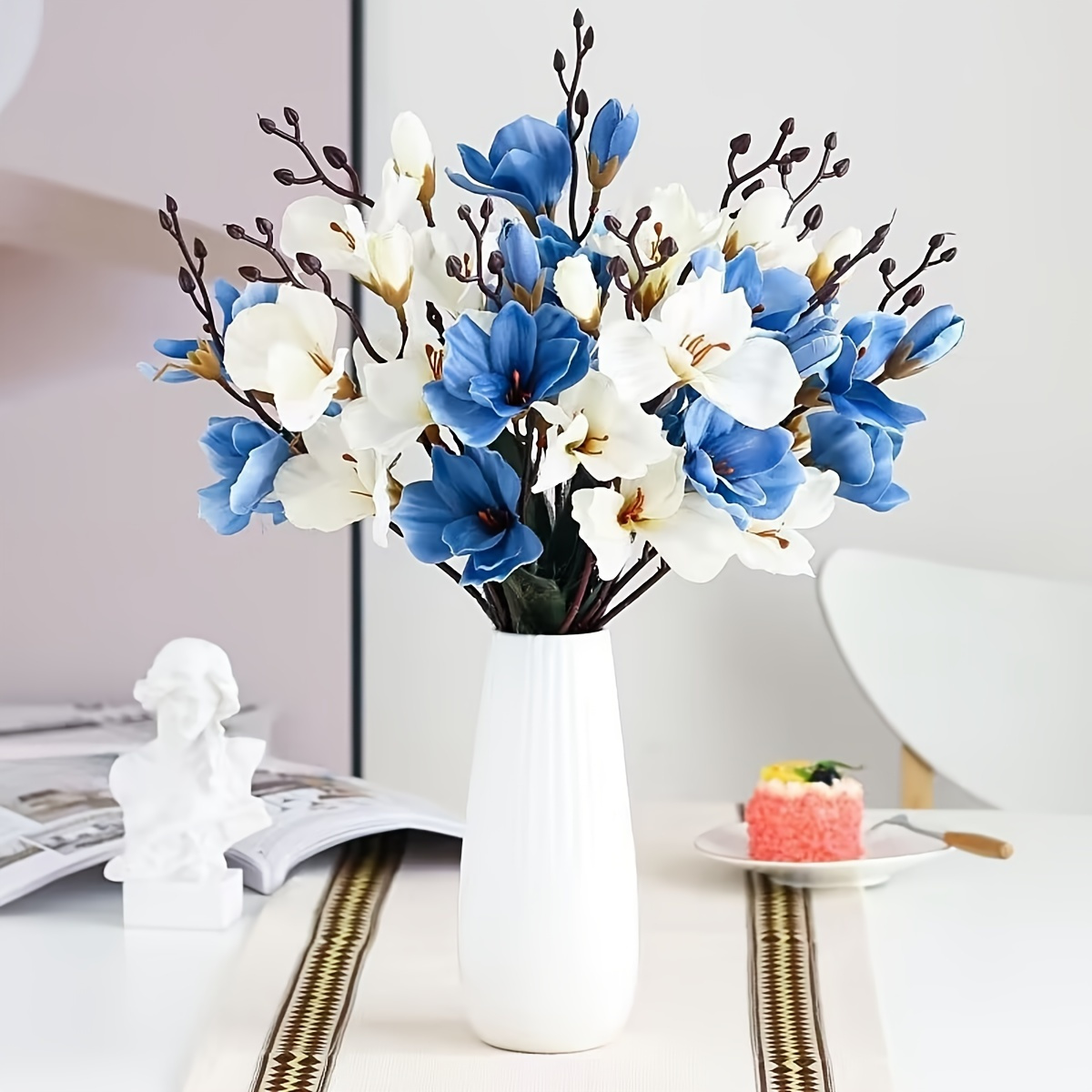 

1pc, Artificial Magnolia, Faux Flowers For Office House Wedding Diy Decor, Table Centerpieces, Fake Flowers For Vase Decoration, Room Decor, Home Decor, 47cm