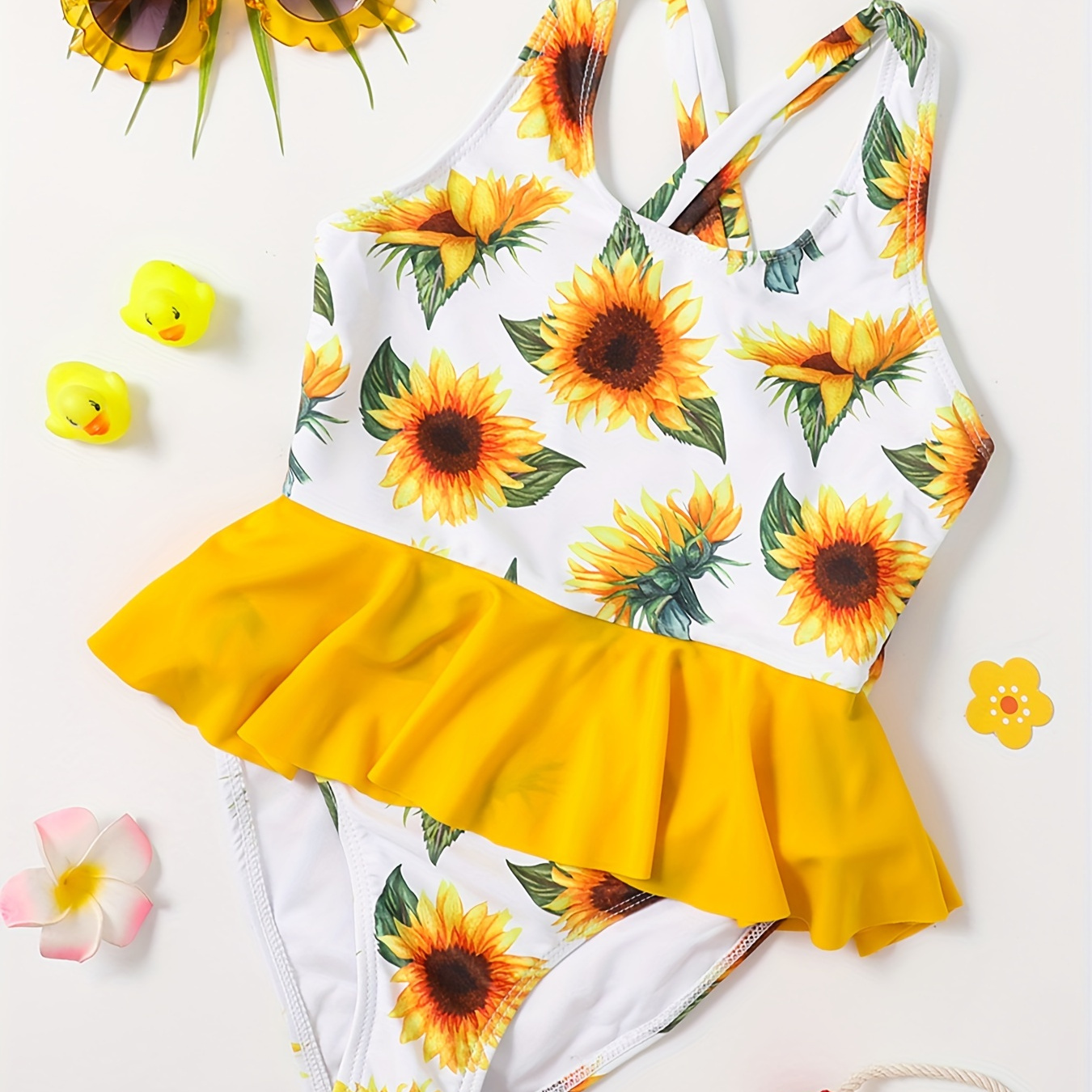 Girls Sunflower Graphic Bikini Suit Cute Kids Swimsuit - Temu Australia
