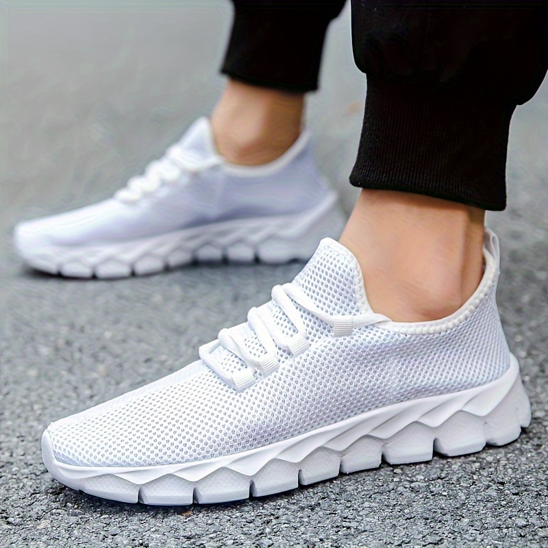 

Lightweight Summer Running Shoes For Outdoor Activities, Men's Solid Color Breathable Slip On Sneakers With Adjustable Shoelace