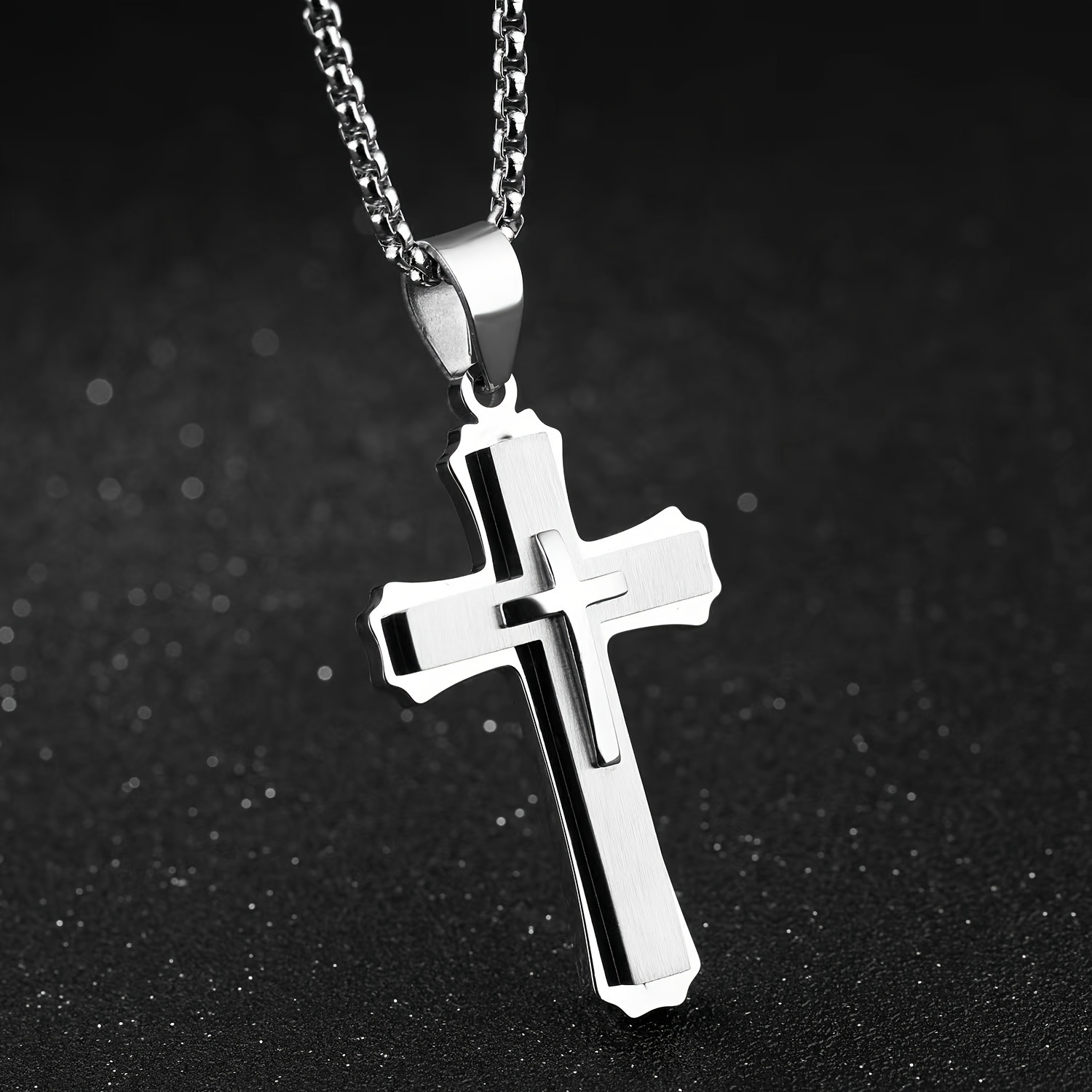 

1pc Titanium Steel Cross Pendant Necklace, Men's Necklace Gift