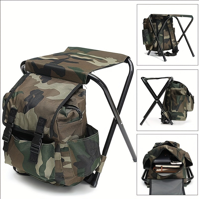 

Durable Oxford Camo Foldable Chair Backpacks For Outdoor Hiking Camping Fishing, Portable Folding Stool Pack For Travel Picnic, Random Pattern