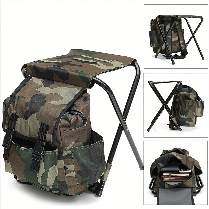 Durable Oxford Camo Foldable Chair Backpacks For Outdoor Hiking Camping  Fishing, Portable Folding Stool Pack For Travel Picnic, Random Pattern