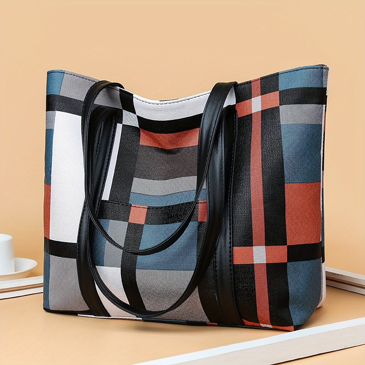 

Trendy Color Blocking Tote Bag, Large Capacity Shoulder Bag, Perfect Underarm Bag For Commuting