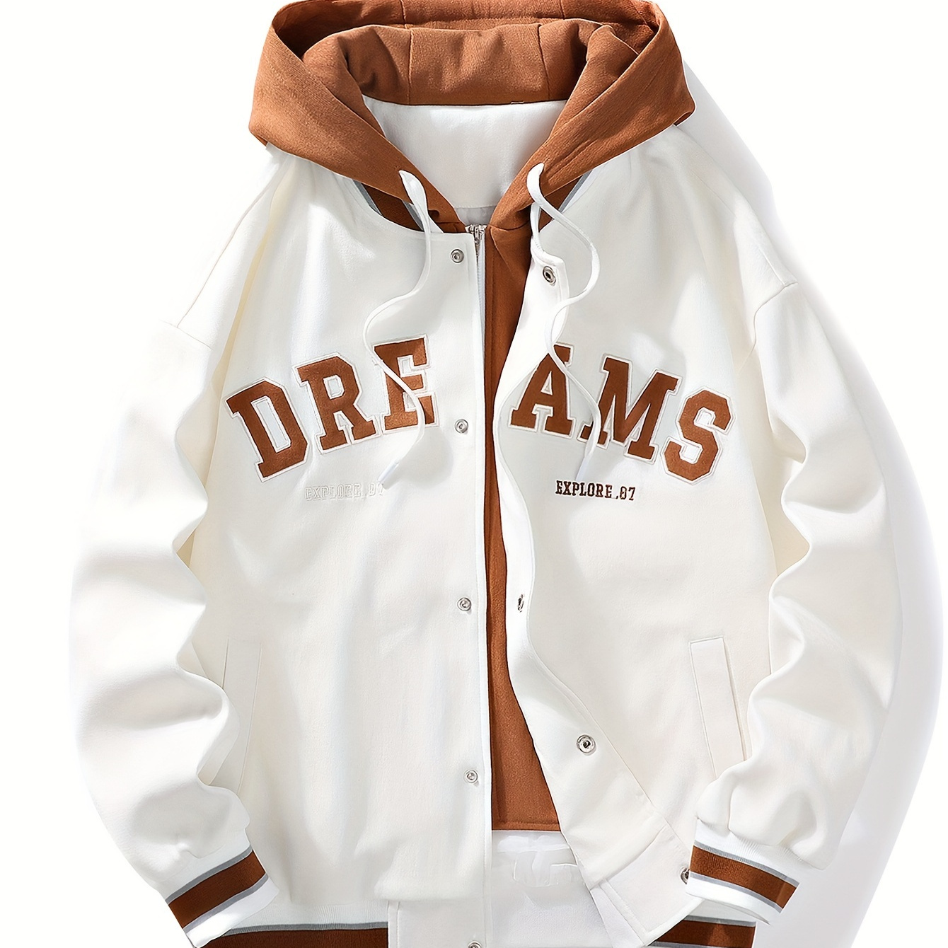 

Men's Casual Hooded Varsity Jacket, Letter Print Jacket For School