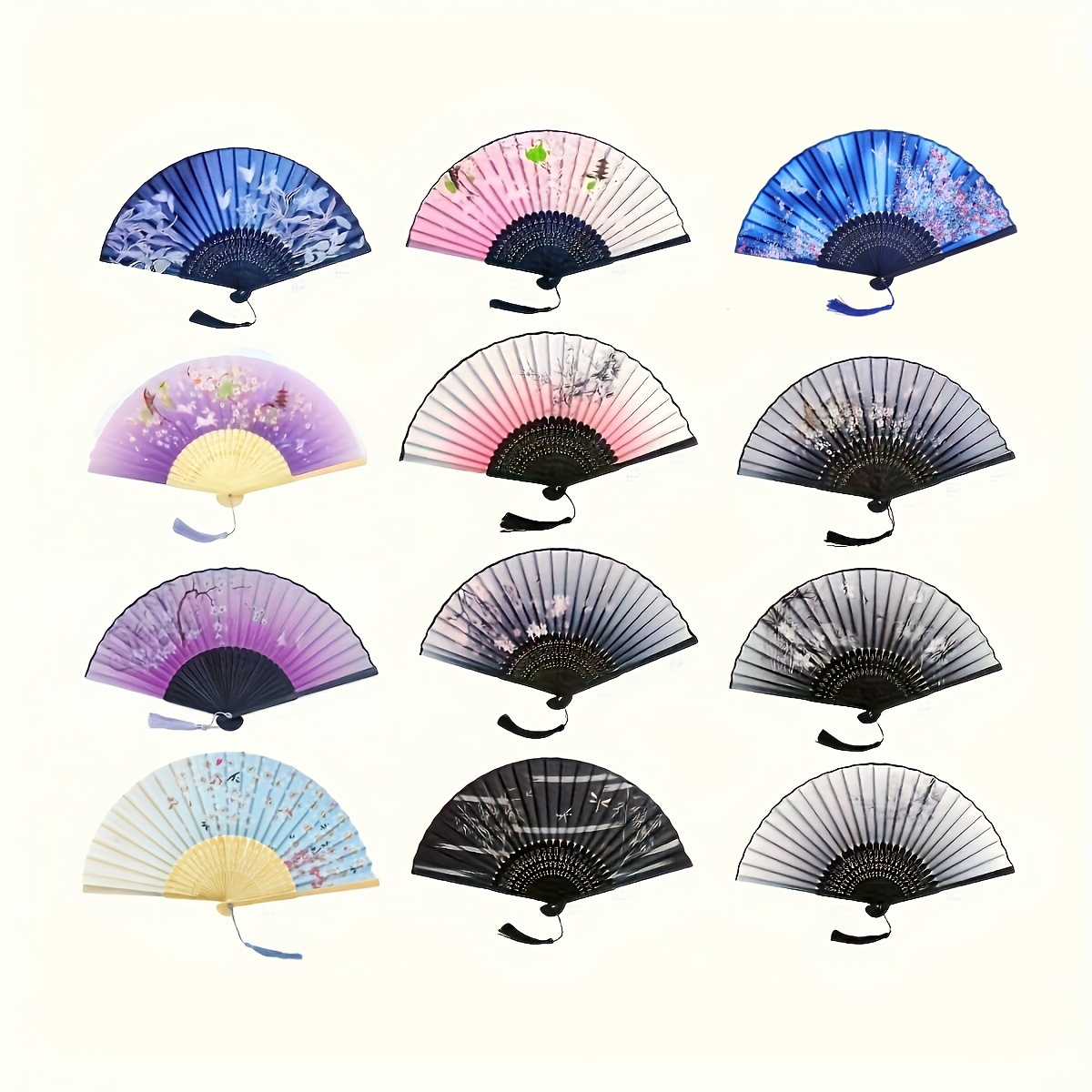 

1pc Elegant Vintage Bamboo Handheld Folding Fan With Floral Pattern, Decorative Accessory