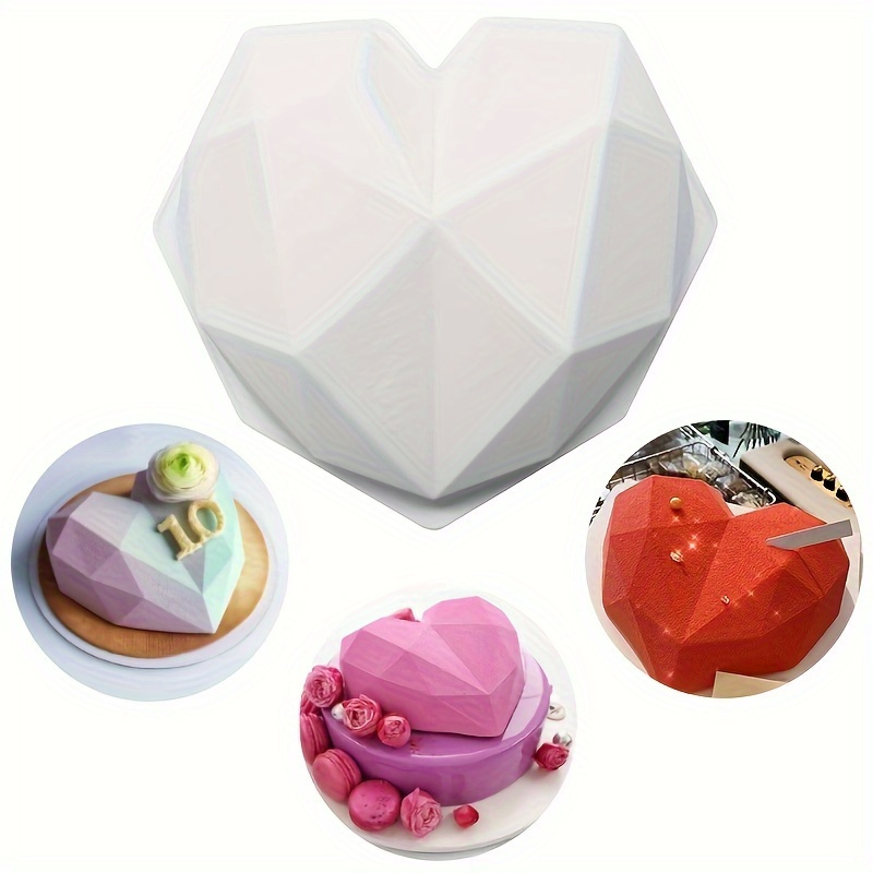 

1pc, Geometric Heart Shaped Mousse Cake Mold (8.38''x7.87''), 3d Silicone Mold, Love Chocolate Mold, Pudding Mold, Baking Tools, Kitchen Gadgets, Kitchen Accessories
