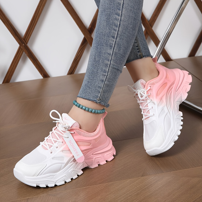 

Women's Gradient Chunky Sneakers, Fashion Lace Up Low Top Running Trainers, All-match Sports Shoes