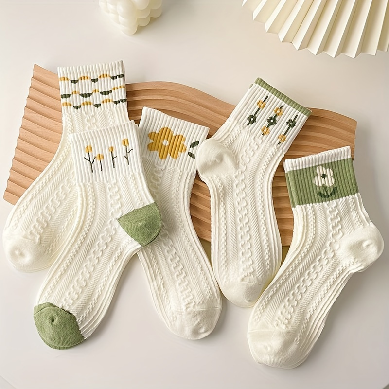 

5 Pairs Cartoon Print Socks, Comfy & Cute Mid Tube Socks, Women's Stockings & Hosiery