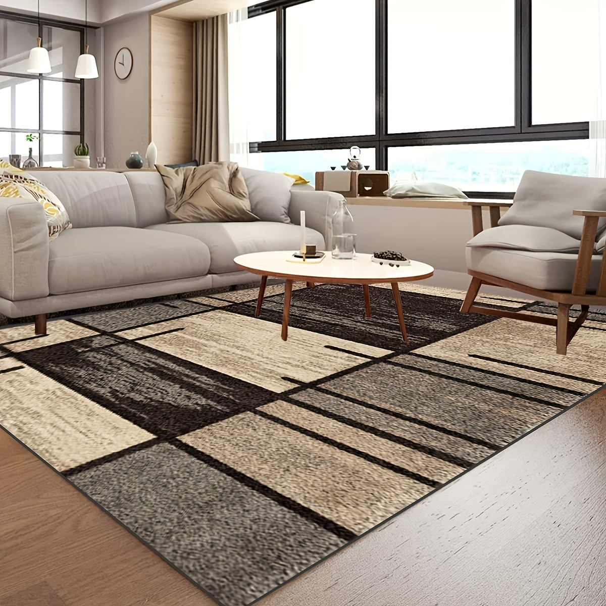 Geometric Patterned Living Room Area Rug - Soft And Durable Floor Mat ...