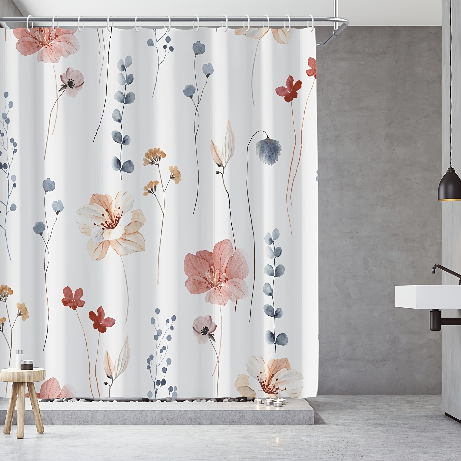 

1pc Floral Print Shower Curtain, Colorful Botanical Flower Bath Decor, 71x71 Inches/180x180 Cm, Includes 12 Plastic Hooks, Bathroom Partition, Bathroom Decor Accessory