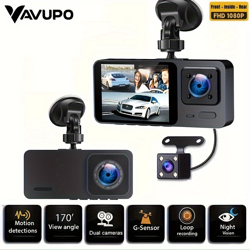 

3 Channel Dash Cam Front And Rear Inside, 1080p Dash Cam Ir Night Vision, Loop Recording Car Dvr Camera 3 Lens With 2 Inch Ips Screen 3 Cameras Car Dashcam, Car Black Box Recording At Same Time