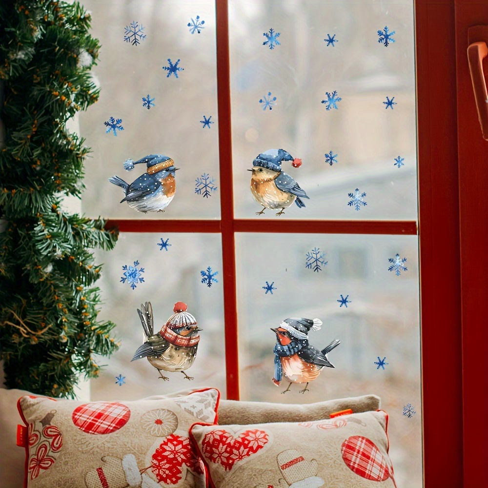 

1pc Christmas Snowflake & Bird Window Cling - Double-sided, Removable Electrostatic Decal For Living Room, Bedroom, Kitchen, Bathroom - Perfect Holiday Party Decor & Gift Idea