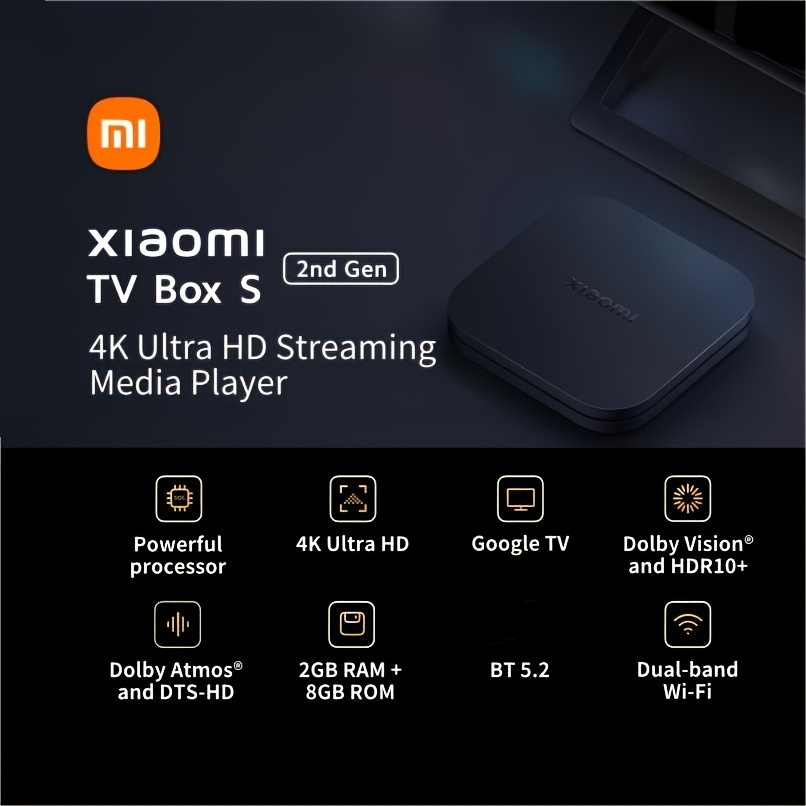 Global Version Xiaomi Mi TV Box S 2nd Gen 4K Ultra HD Android TV 2GB 8GB  WiFi Google TV Netflix Smart TV Mi Box 4 Media Player