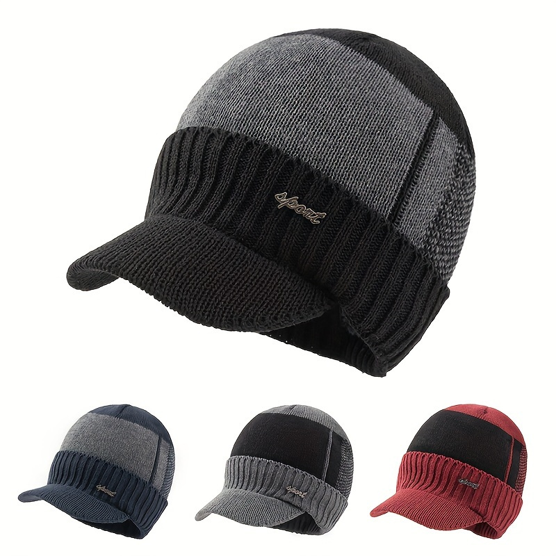 

Men's Fleece And Thick Knitted Wool Baseball Cap With Brim For Outdoor Warmth