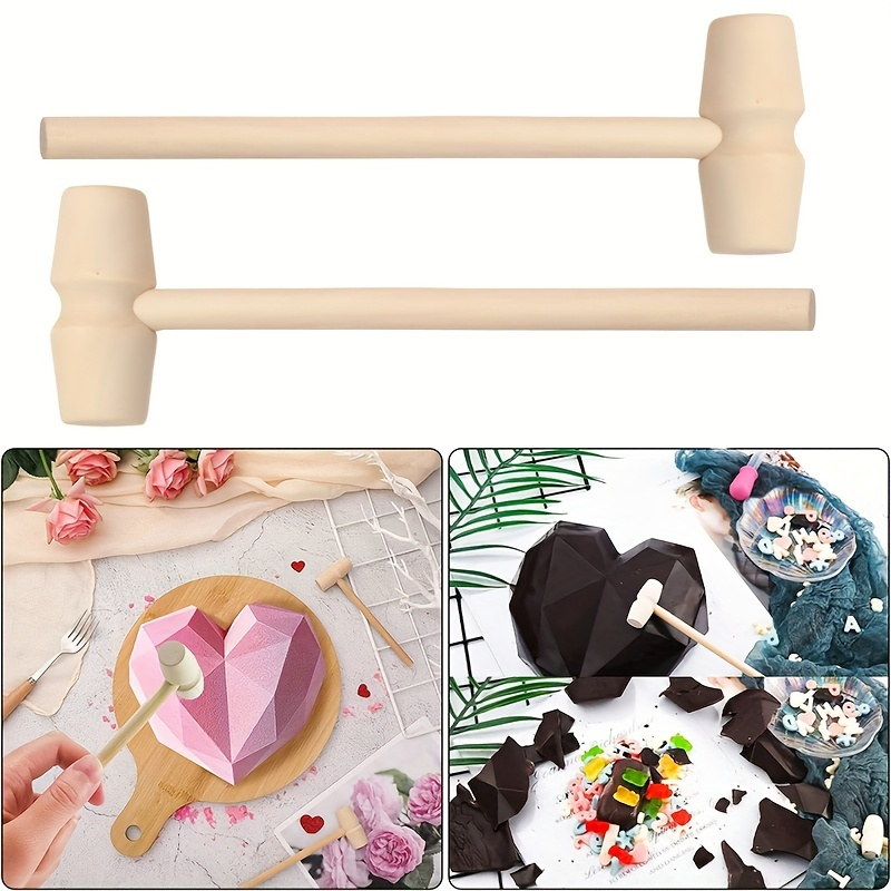 Chocolate Breakable Heart Silicone Mold with 2pcs Wooden Hammers,3D Diamond  H