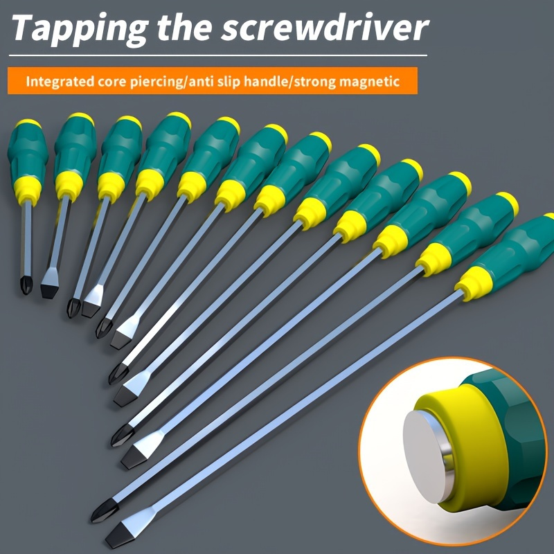 

Heavy-duty Impact Screwdriver Set - Chrome Vanadium Steel, Extended Length, Flat & Phillips Heads For Industrial Use