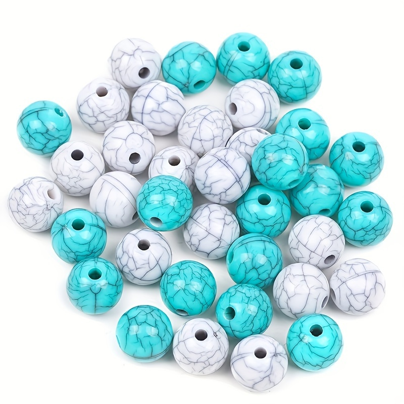 

100pcs 8mm Acrylic Turquoise Round Beads, Diy Imitation Natural Gemstone Effect, Handmade Jewelry Accessories